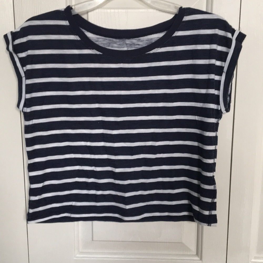Navy Blue and White Striped Crop Top